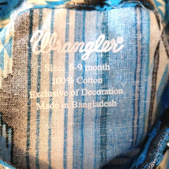 Wrangler Southwest Aztec Blue Pearl Snap Button Baby 6-9 M Outfit - Picture 4 of 4